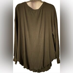 Free People Shimmy Shake Top, Moss/Olive Green, Ribbed Flowy, Size Small